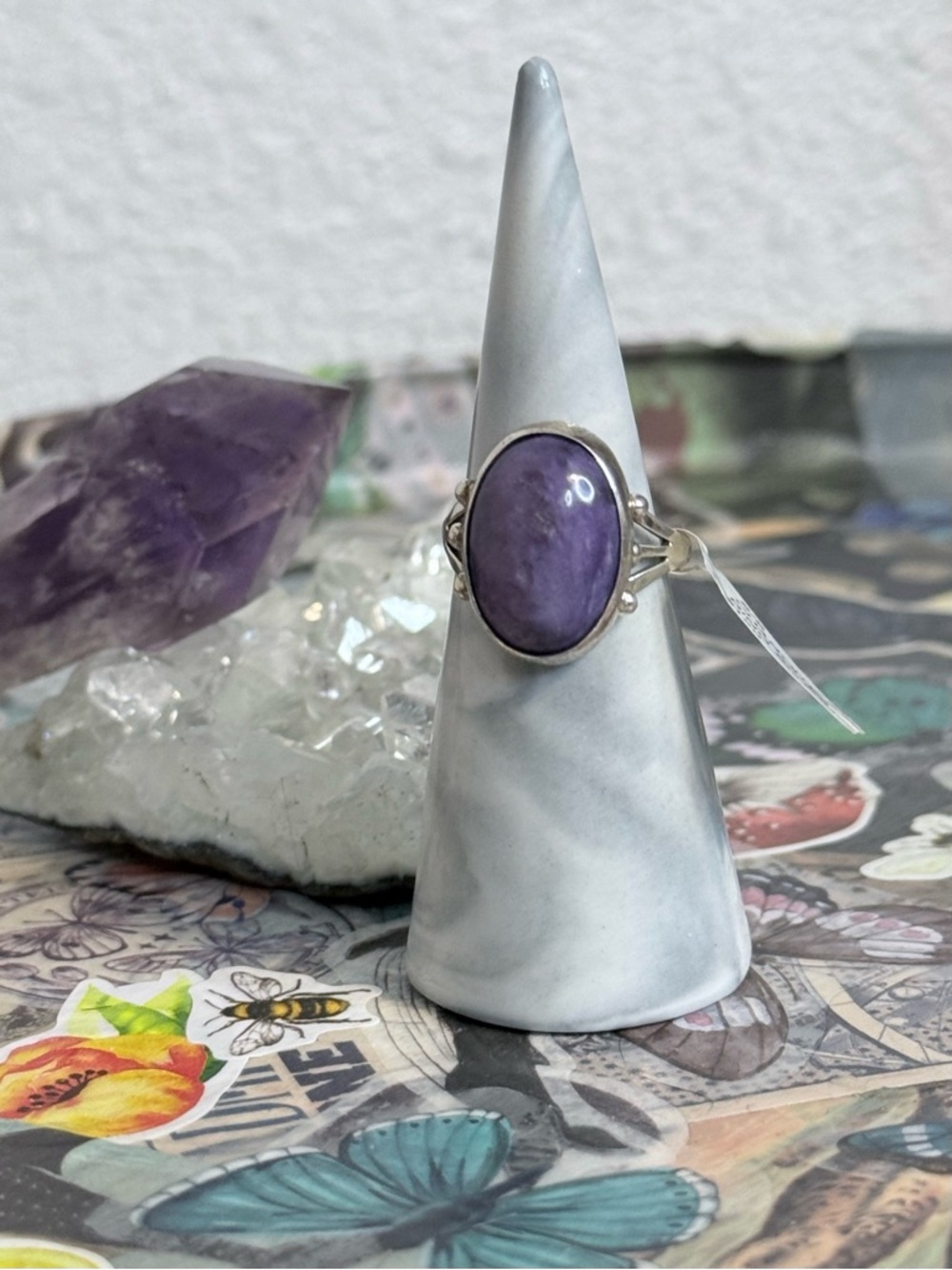 Navajo Handmade by Jerryson Henio Charoite and Sterling Silver Ring 7.5